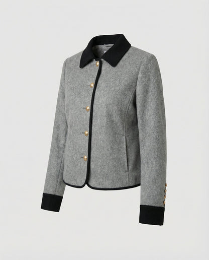 Damen Tweedjacke Wollmix Braun Mit Brusttasche