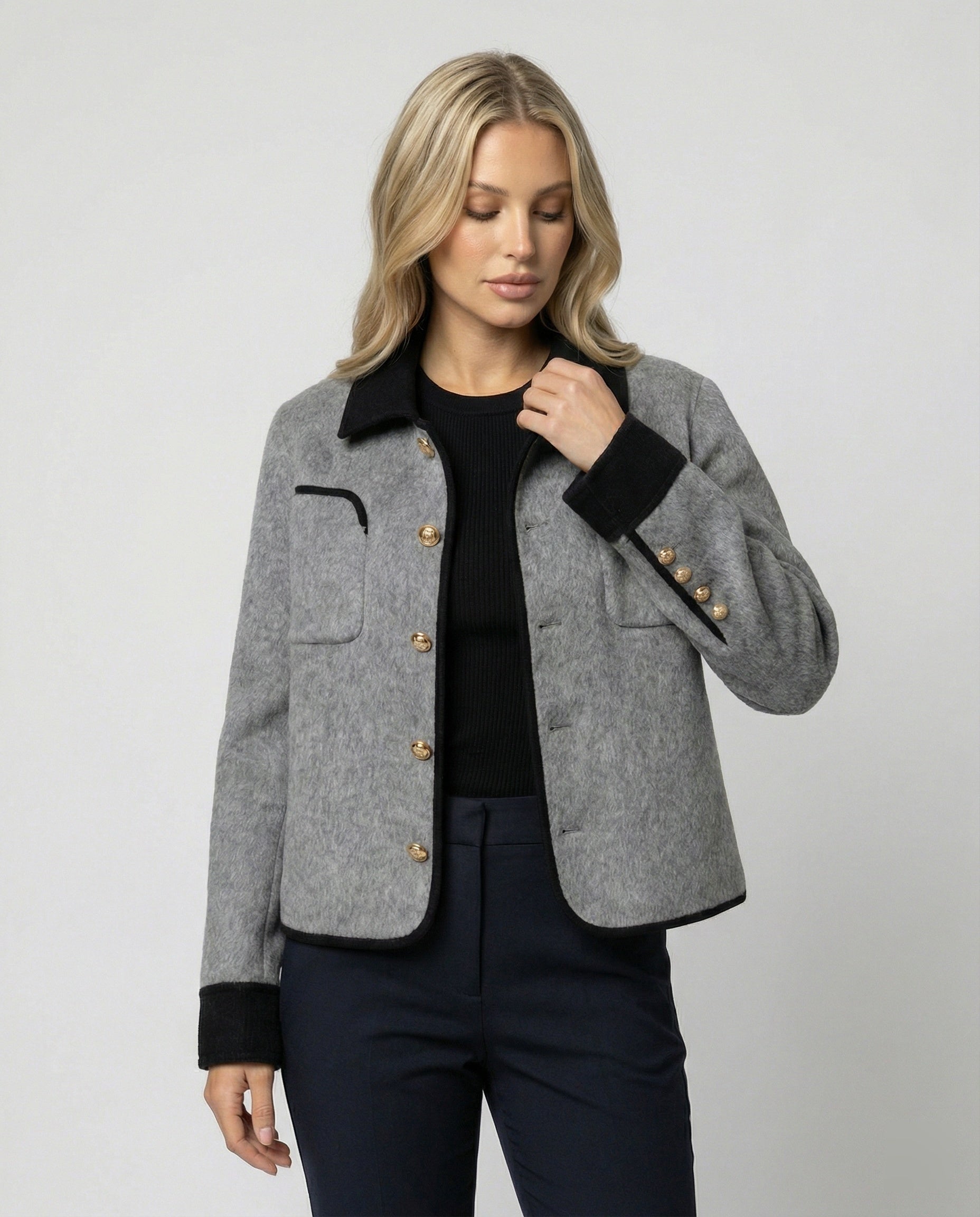Damen Tweedjacke Wollmix Braun Mit Brusttasche - Norvielle
