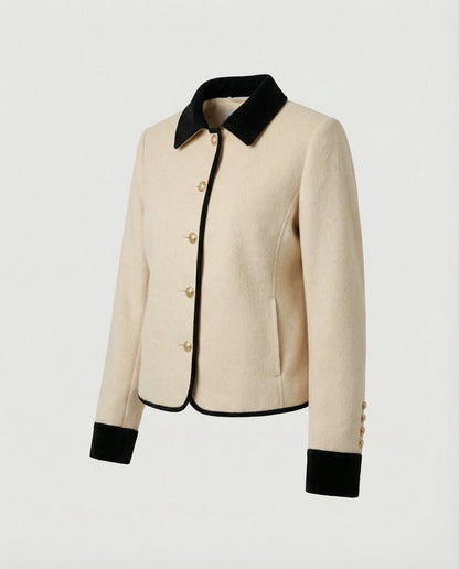 Damen Tweedjacke Wollmix Braun Mit Brusttasche