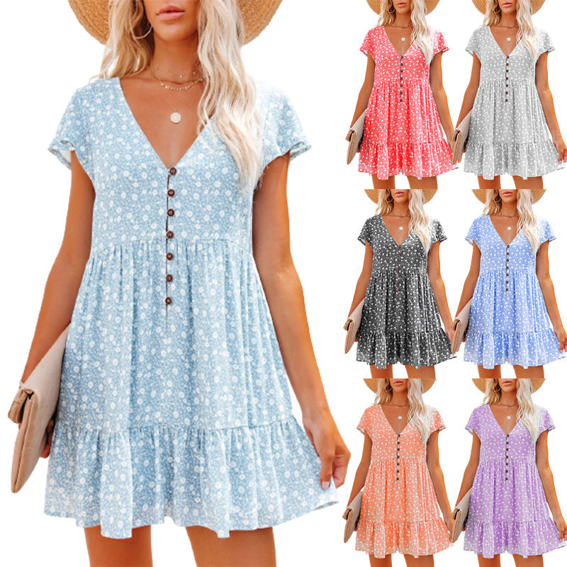 Damen Sommerkleid Blumenmuster Knöpfe Elegant - Norvielle
