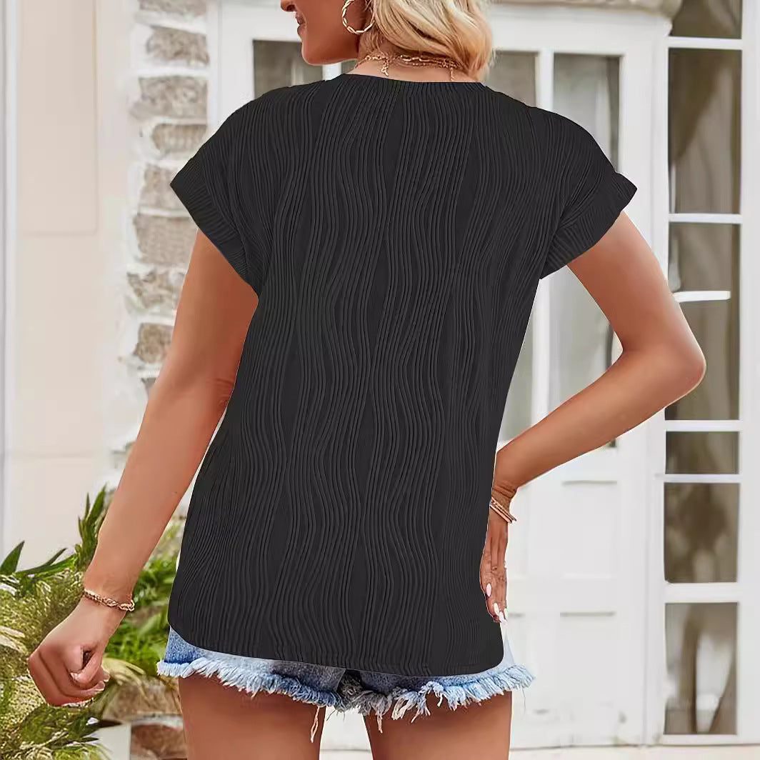 Damen Elastisch Wellenmuster Elegantes Oberteil