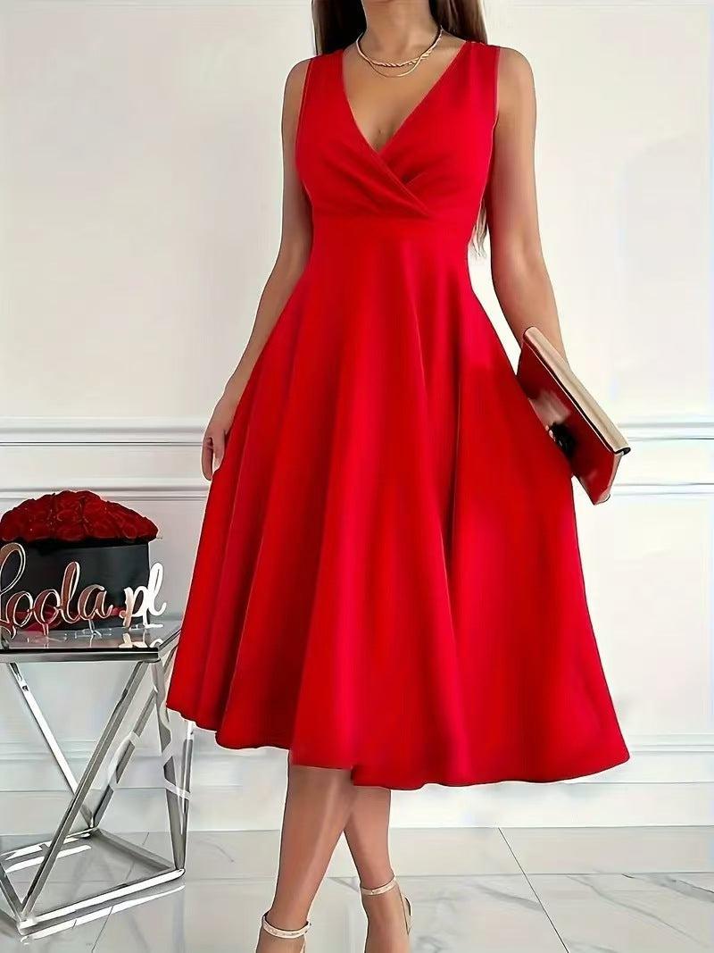 Damen Wickelkleid A-Linie V-Ausschnitt