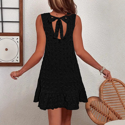 Damen Sommerkleid Ärmellos Rüschendetails Elegant Kurz