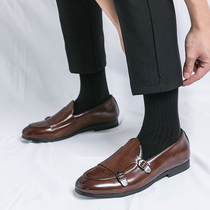 Damen Mokassins Elegante Doppelschnalle Leder