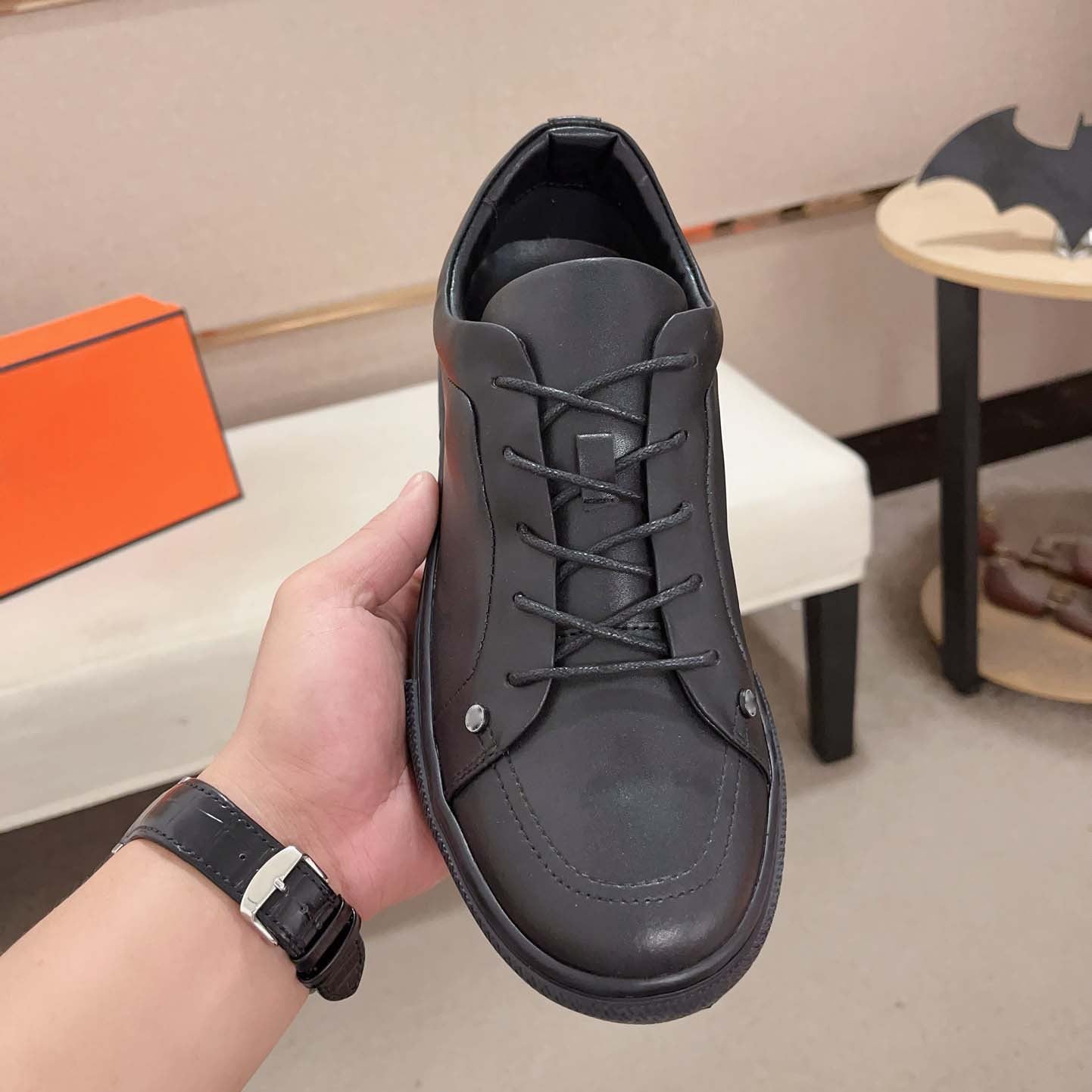 Damen Sneaker Leder Minimalistisch Schwarz - Norvielle
