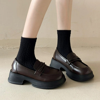 Damen Plateau Loafers Robust Leder