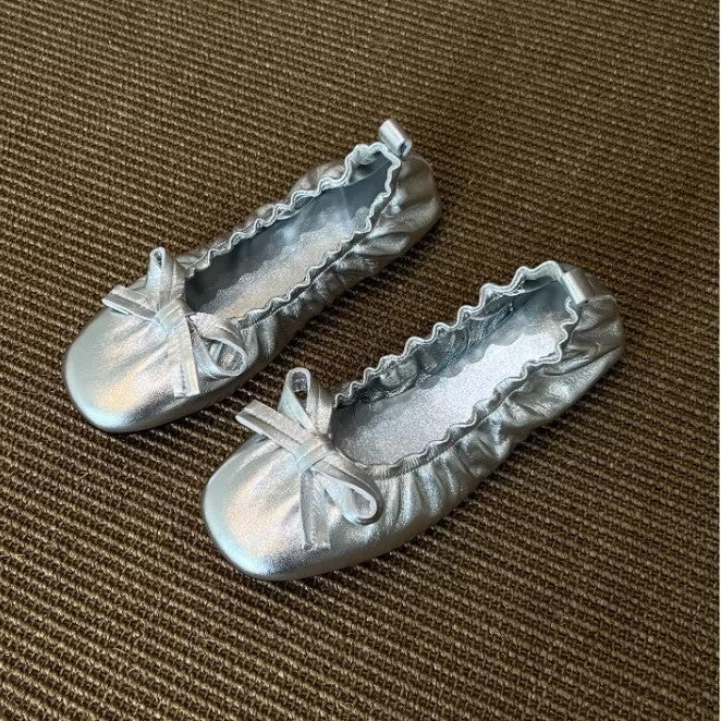 Damen Ballerinas Elastisch mit Rüschen und Schleifen Detail - Norvielle