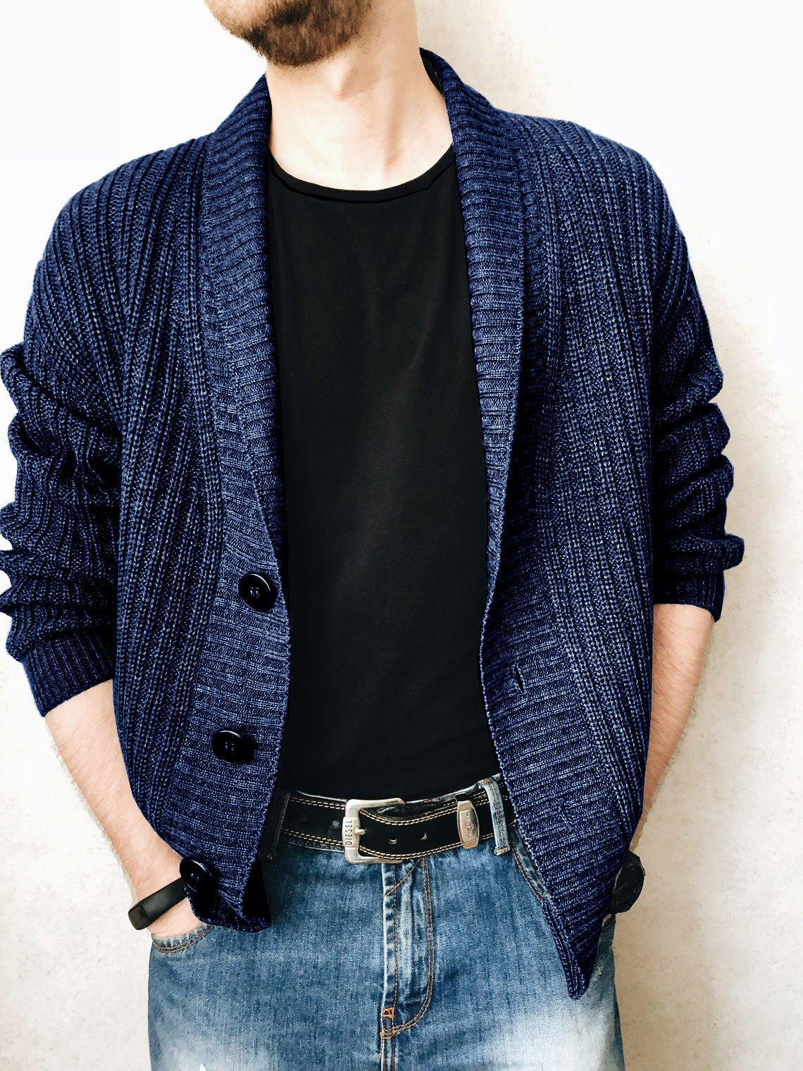 Herren Strickjacke Modern Schalkragen Knöpfe