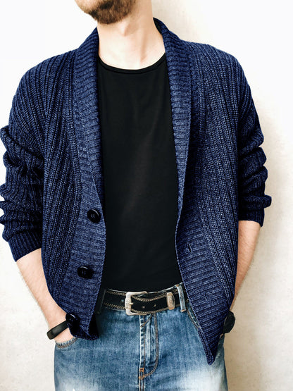 Herren Strickjacke Modern Schalkragen Knöpfe