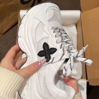 Damen Sneaker Stylisch Blumen Dekor Chunky