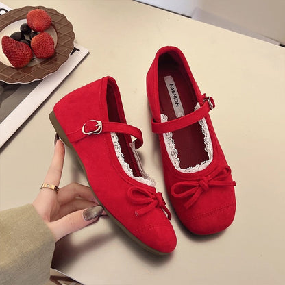 Damen Ballerinas Spitze Schnalle Elegant