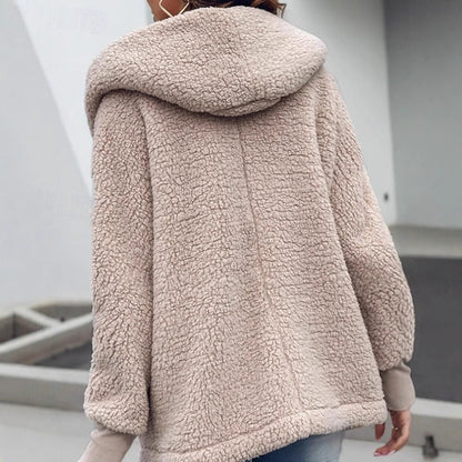 Damen Teddyjacke Oversized Flauschig Mit Taschen