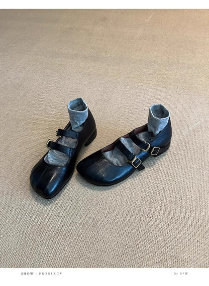 Damen Ballerinas mit Doppelriemen und Schnallenverschluss Elegant