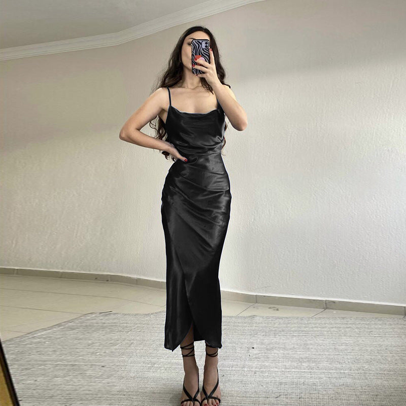 Damen Elegantes Maxikleid Wickelschnitt Spaghettiträger