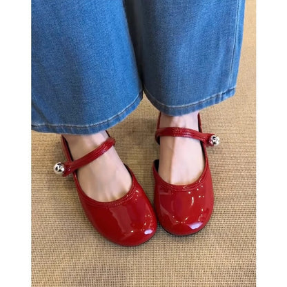 Damen Ballerinas Bequem mit Schnalle und Riemen