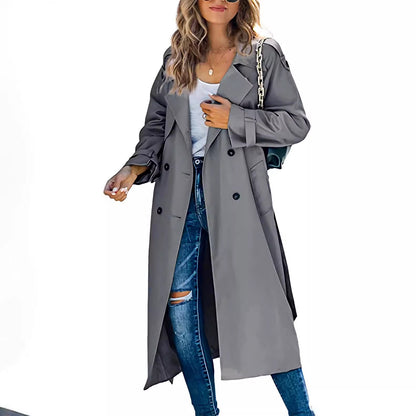 Damen Trenchcoat Elegant Gürtel Knöpfe