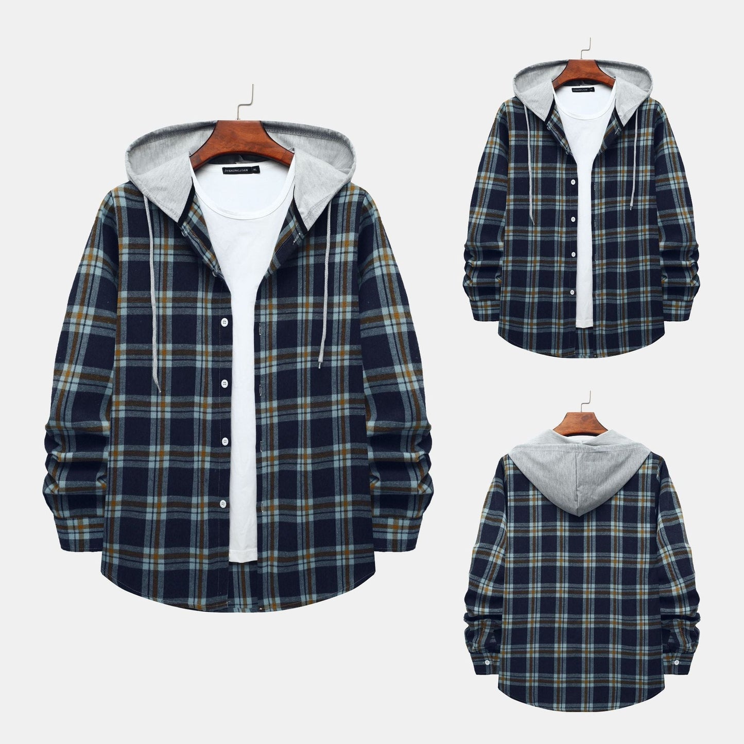 Damen Hoodie Kariertes Kapuzenhemd Baumwolle