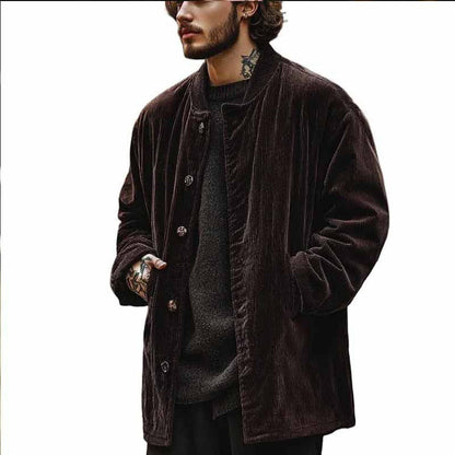 Herren Samtjacke Knopfverschluss Taschen