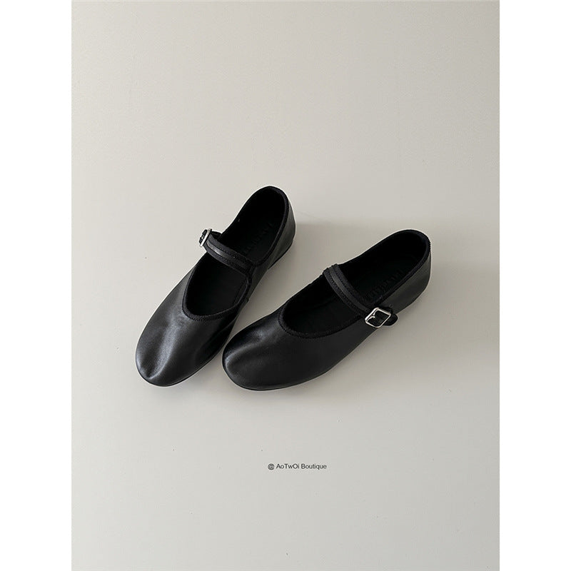 Damen Ballerinas Weiches Leder Verstellbarer Riemen