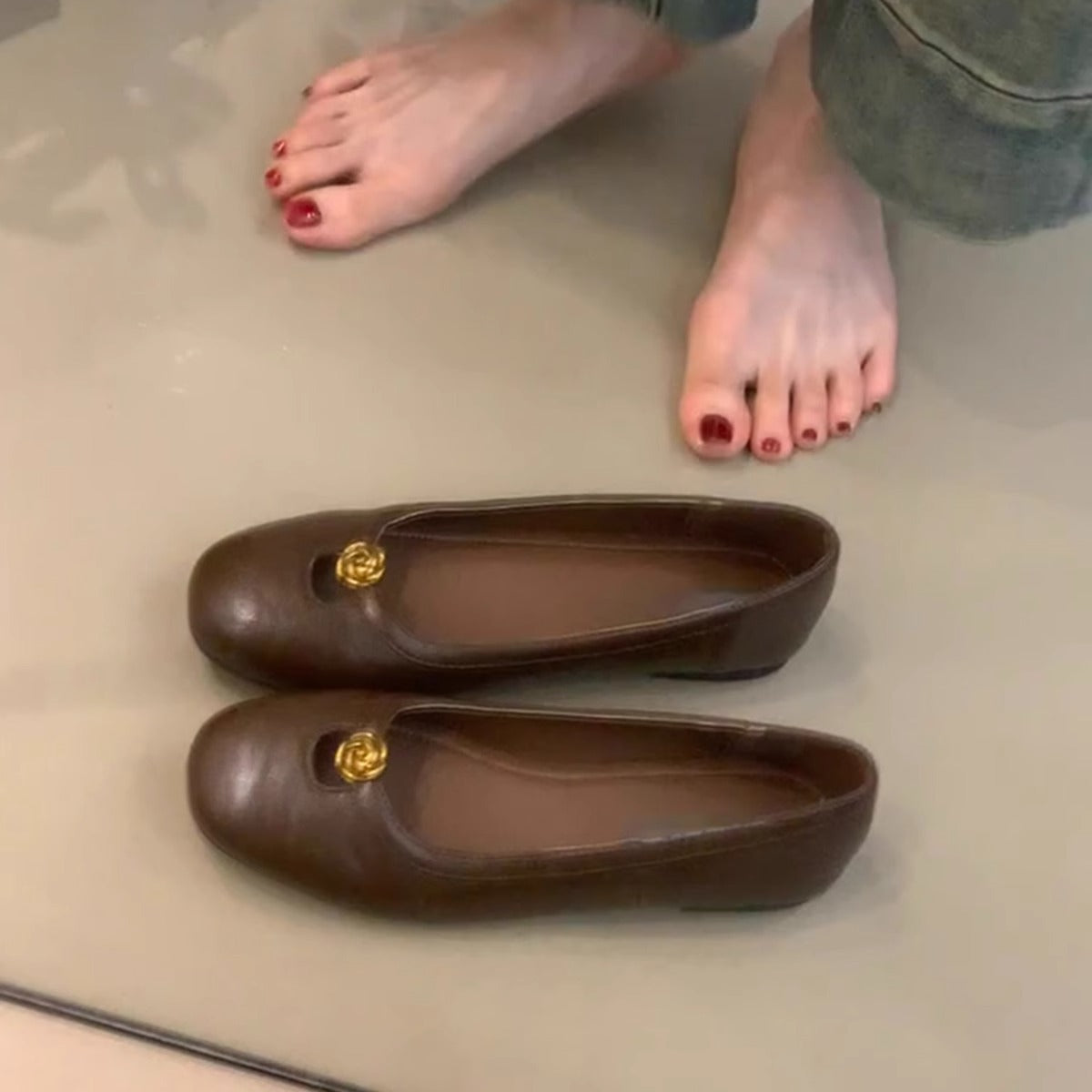 Damen Ballerinas Elegant Gold Leder