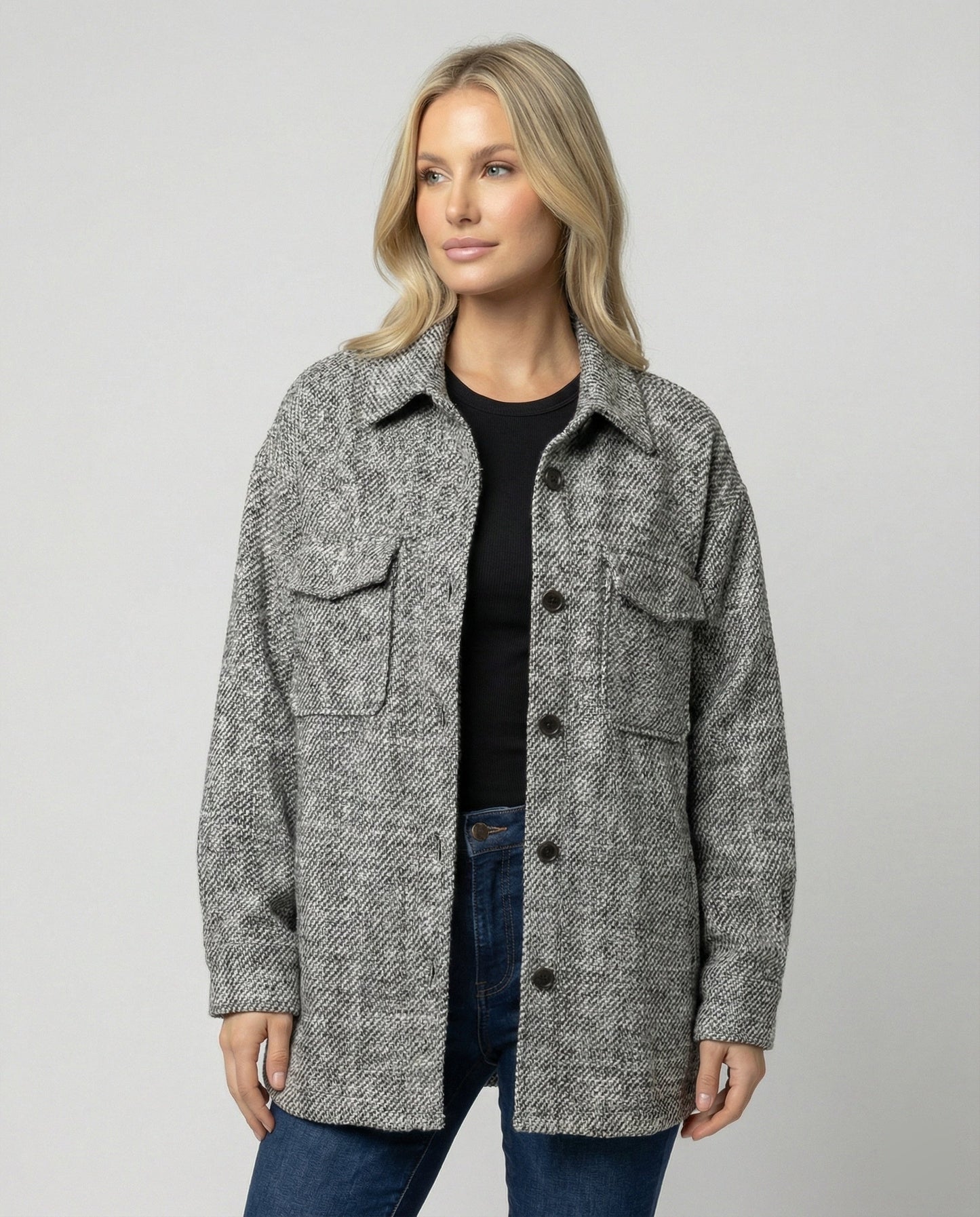 Damen Übergangsjacke Weite Strukturstoff Ballonärmel Beige - Norvielle