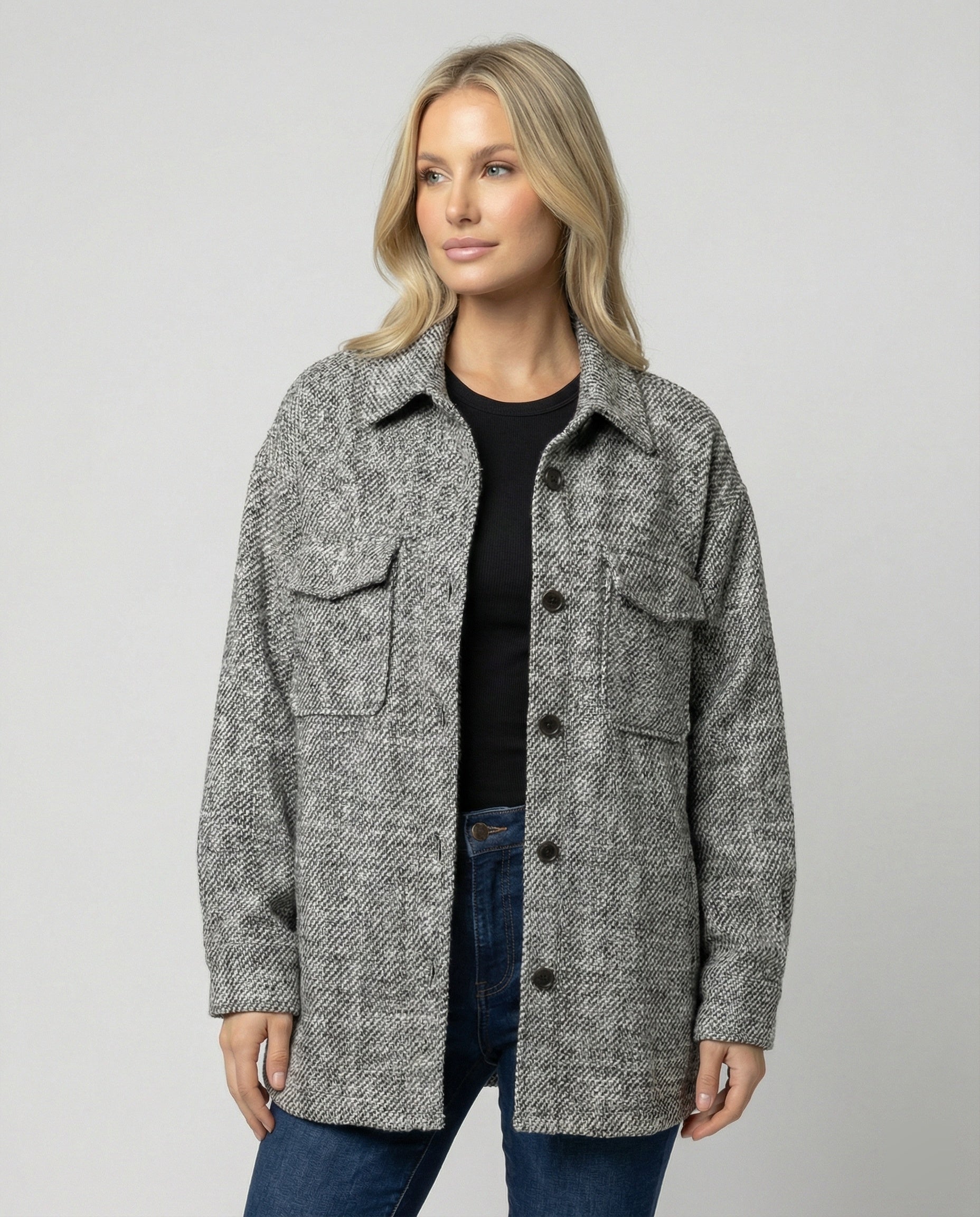 Damen Übergangsjacke Weite Strukturstoff Ballonärmel Beige - Norvielle