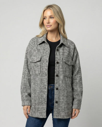 Damen Übergangsjacke Weite Strukturstoff Ballonärmel Beige - Norvielle