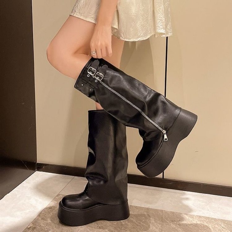Damen Plateau-Stiefel Mit Hohem Absatz Verstellbar