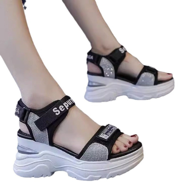 Damen Plateau-Sandalen Sportlich Verstellbare Riemen