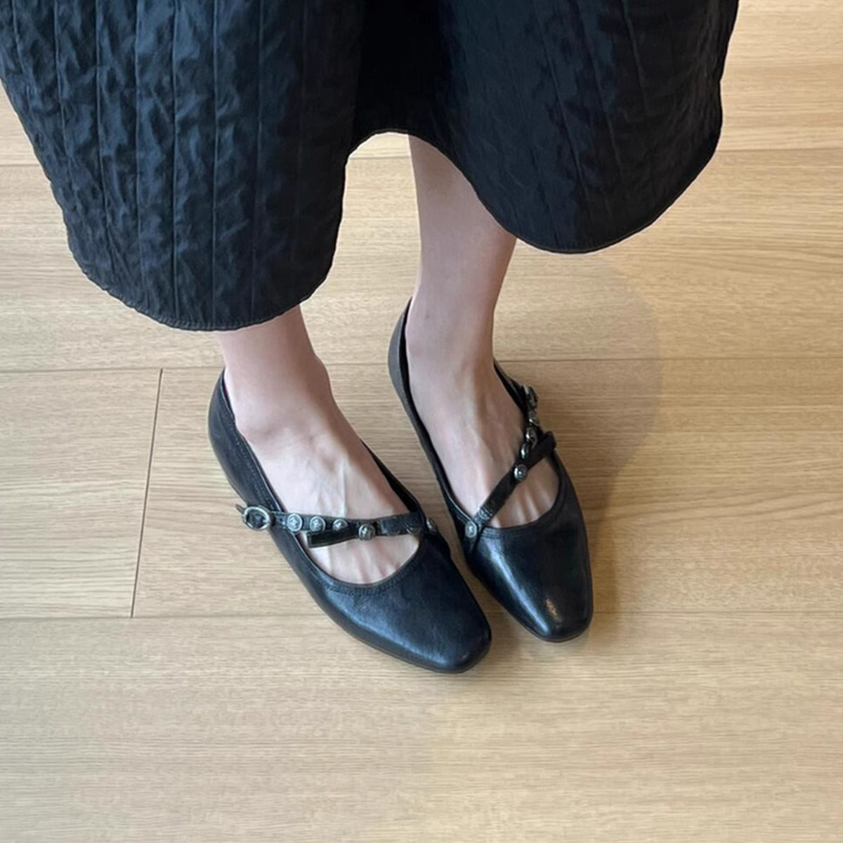 Damen Ballerinas Weich Leder Riemen