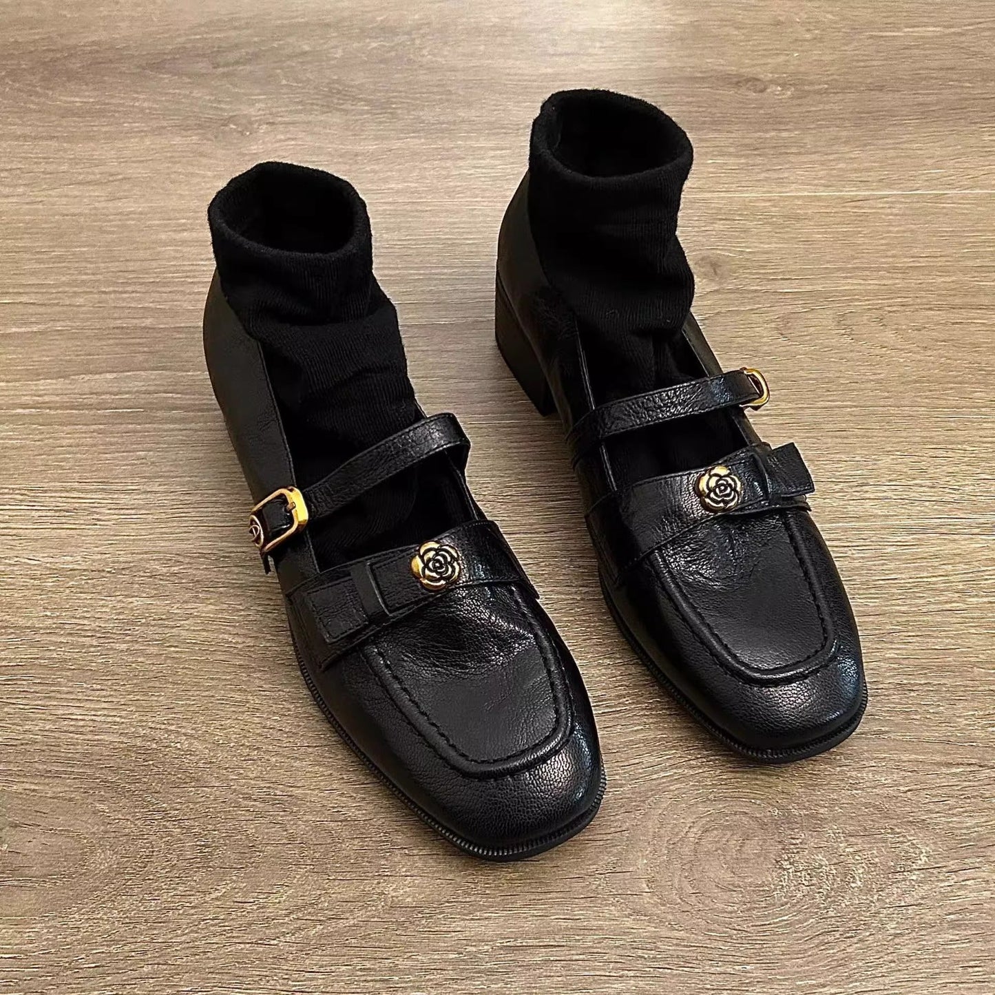 Damen Ballerinas Elegant Verstellbarer Riemen Gold