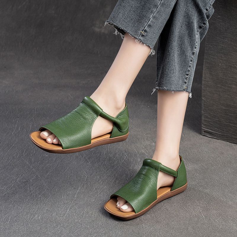 Damen Sandalen Atmungsaktives Leder Mit Riemchen Bequem
