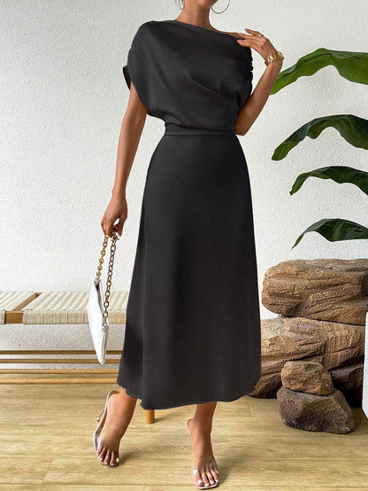Damen Abendkleid Asymmetrisch Fließend