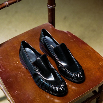 Damen Loafers Elegante Rüschenschuhe Schwarz - Norvielle