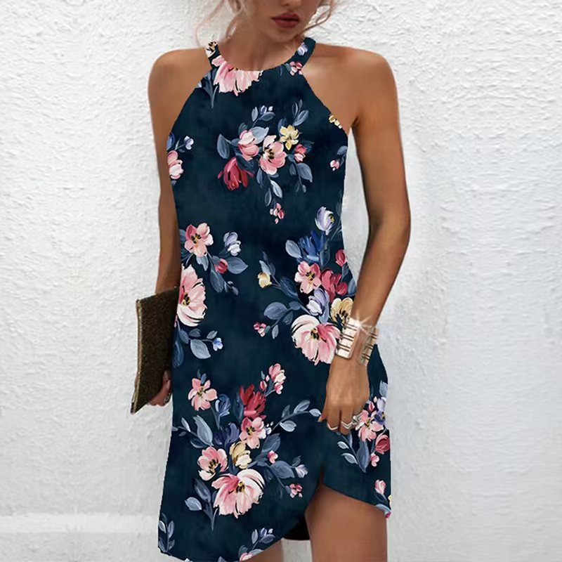 Damen Sommerkleid Kurz Floral Baumwolle Blumenmuster