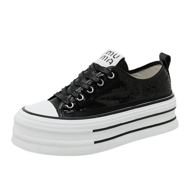 Damen Plateau Sneaker Glitzer Glanz Komfort