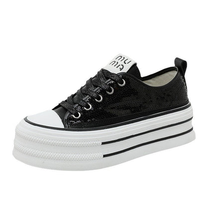 Damen Plateau Sneaker Glitzer Glanz Komfort