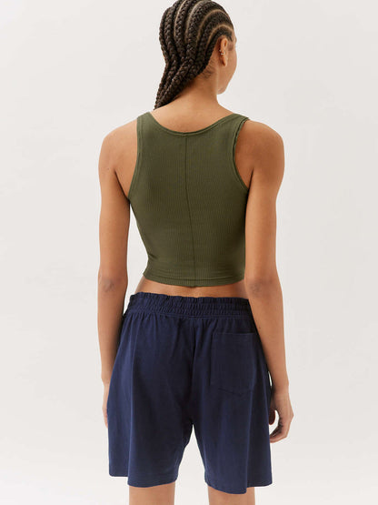 Damen Tanktop Gerippt Baumwolle Sommerweiß