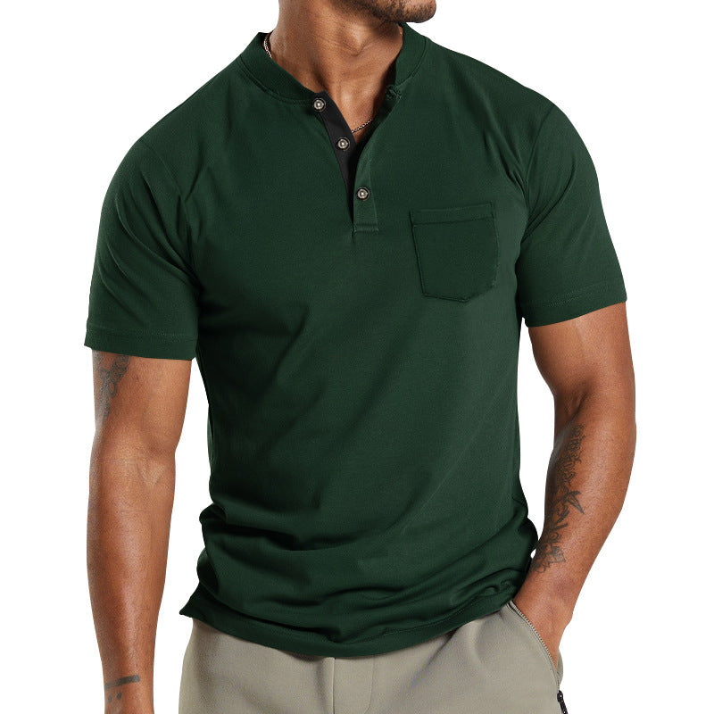 Herren T-Shirt Kurzarm mit Brusttasche Moderner Kragen
