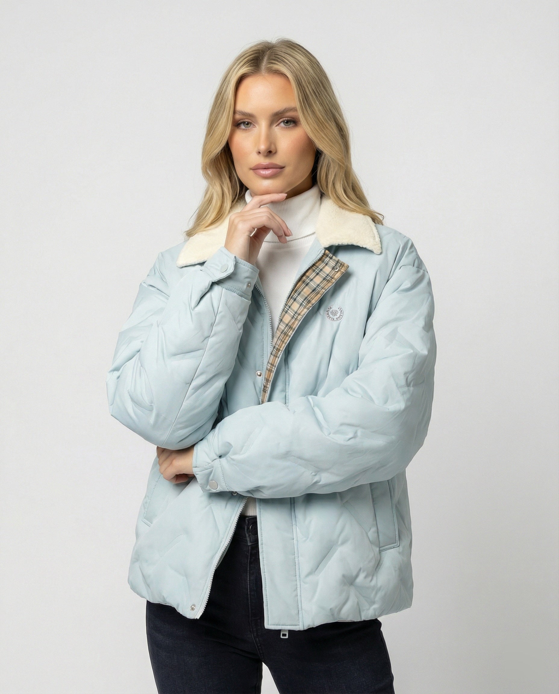 Damen Steppjacke Warm Winter Mantel Cord Reverskragen Schwarz - Norvielle
