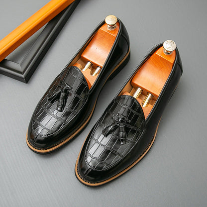 Damen Mokassins Leder Schuhe Elegantes Quasten-Design Braun