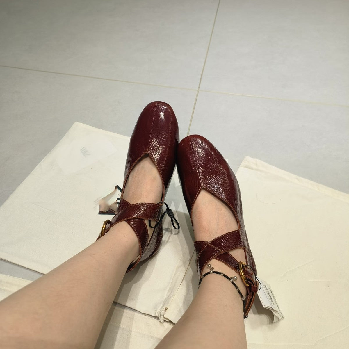 Damen Ballerinas Lack Schlaufen Modisch Glänzend