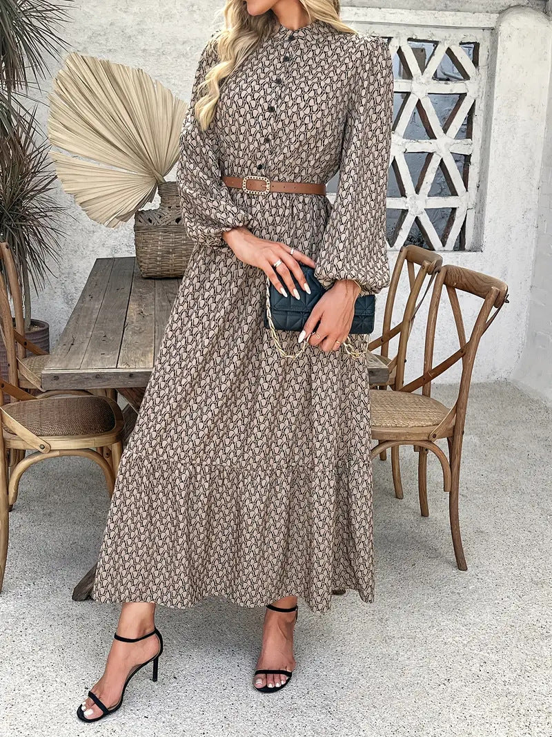 Damen Maxikleid Elegantes Blumenmuster mit Taillengürtel