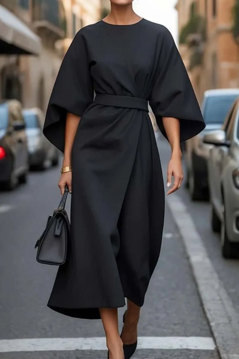 Damen Midikleid Puffärmel Elegant
