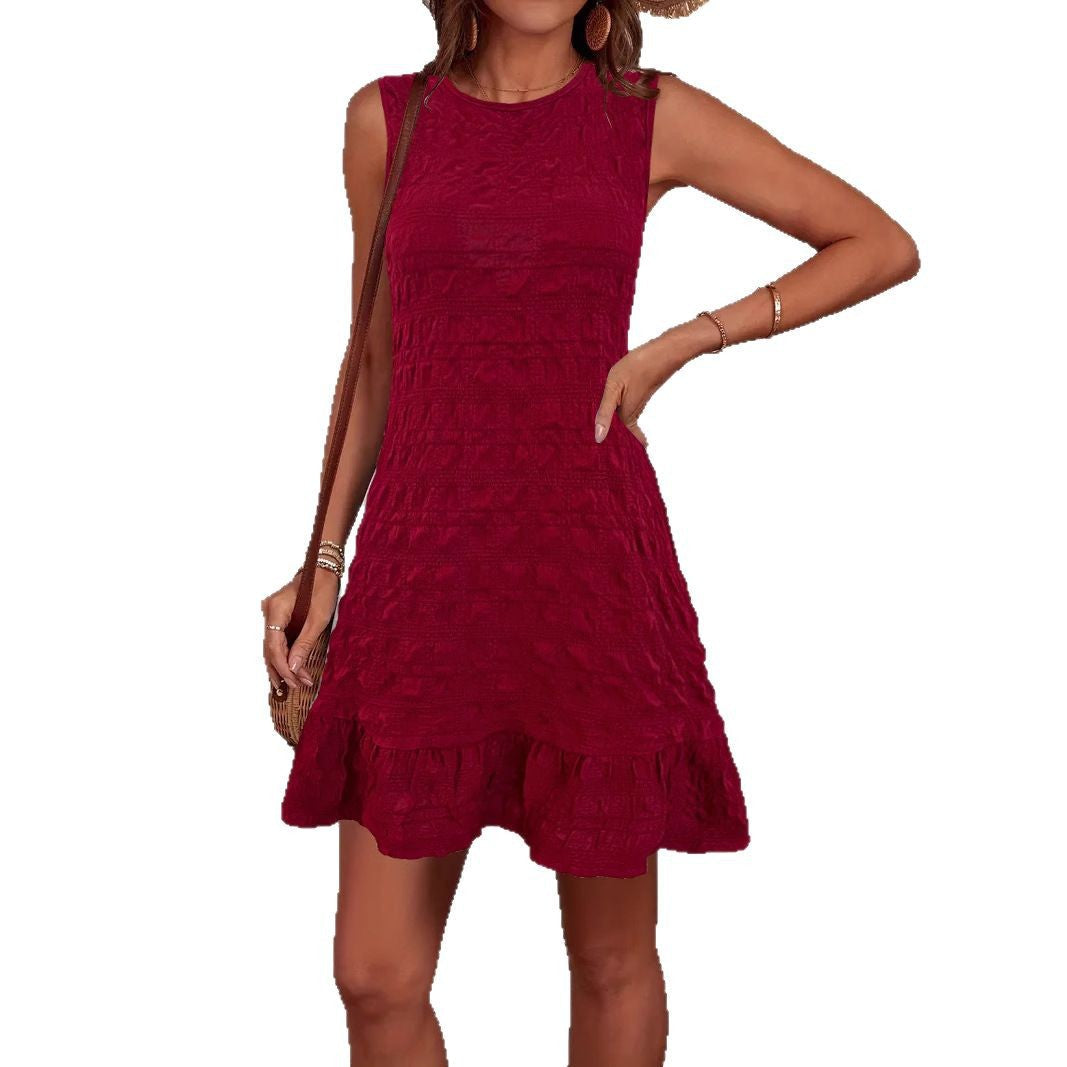 Damen Sommerkleid Ärmellos Rüschendetails Elegant Kurz