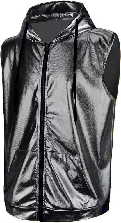 Herren Kapuzenweste Metallic Glanz Modern