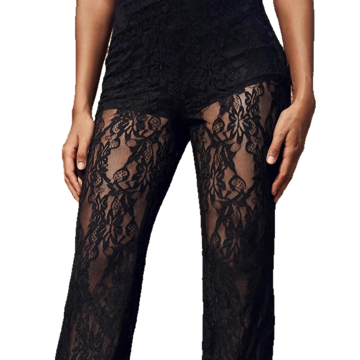 Damen Elegante Spitze Weitbein Hose