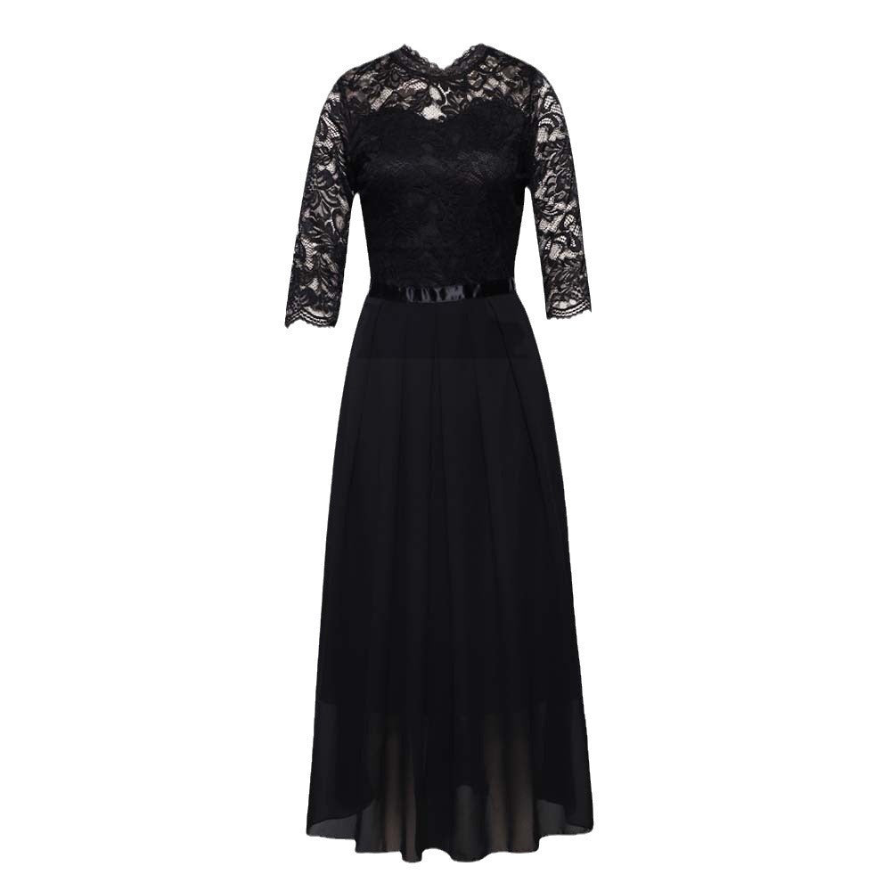 Damen Abendkleid Langärmlig Spitze Chiffon Maxikleid
