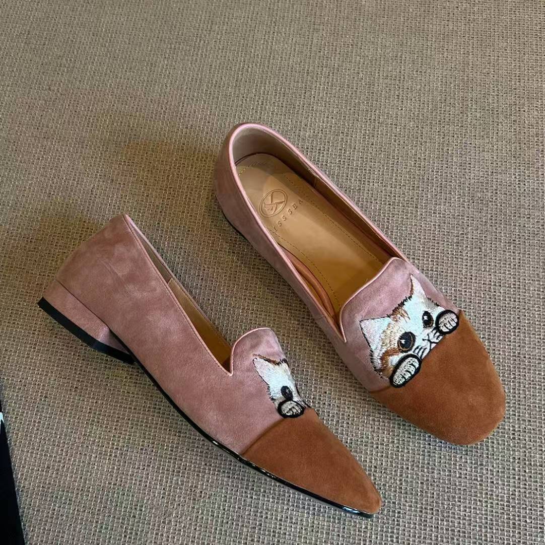 Damen Loafers Weiches Wildleder Katzenmuster Bequem