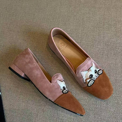 Damen Loafers Weiches Wildleder Katzenmuster Bequem